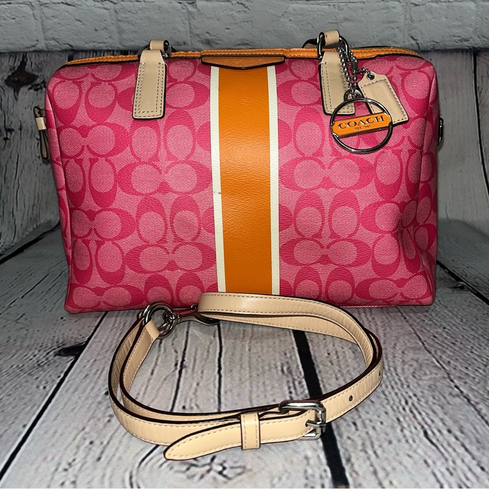 Coach Pink and Orange Signature Satchel - Picture 2 of 16